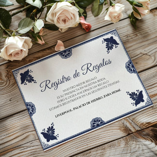 Blue Floral Otomi Simple Fiesta Spanish Wedding Enclosure Card