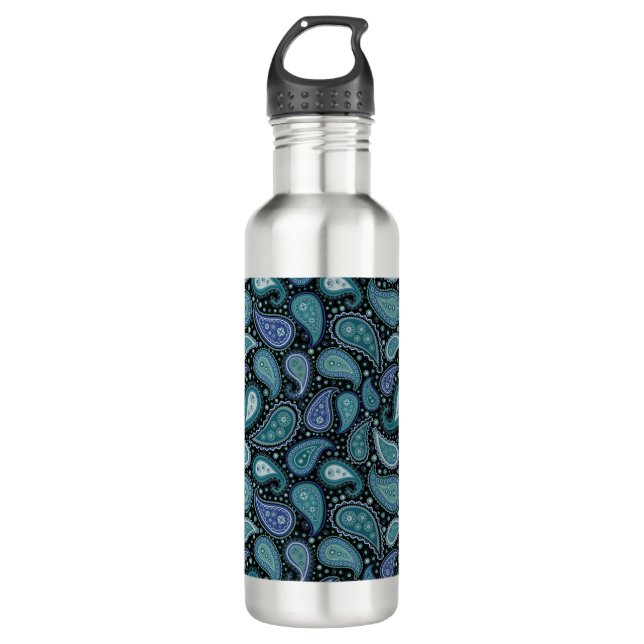 Blue Floral Paisley Retro 710 Ml Water Bottle (Front)