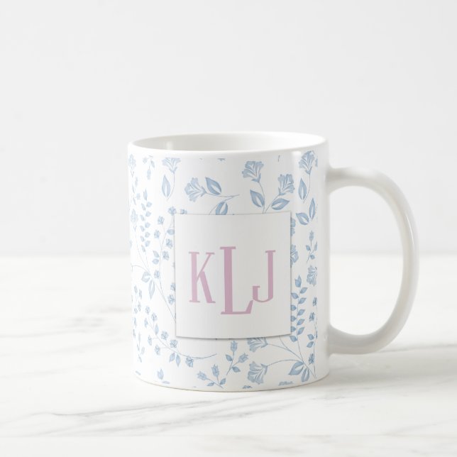 Blue Floral Pattern 11 oz Classic Mug (Right)