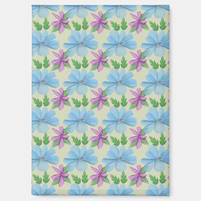 Blue Floral Pattern Aesthetic | Watercolor Flower  Magnet (Front)