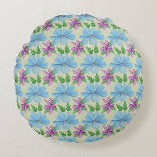 Blue Floral Pattern Aesthetic   Watercolor Flower  Round Pillow