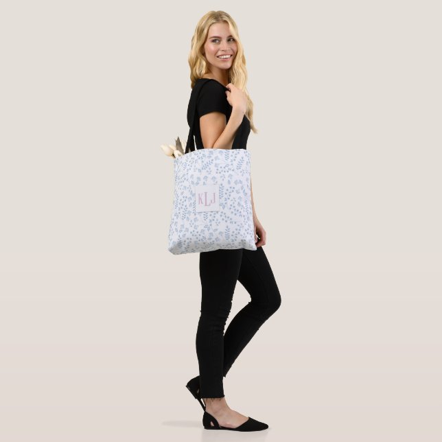 Blue Floral Pattern All-Over-Print Tote Bag (On Model)