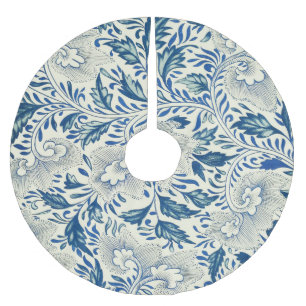 Blue Floral Pattern Antique Asian Design Brushed Polyester Tree Skirt
