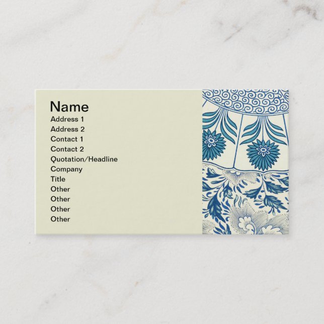 Blue Floral Pattern Antique Asian Design Business Card (Front)