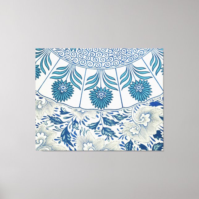 Blue Floral Pattern Antique Asian Design Canvas Print (Front)