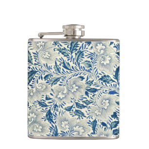 Blue Floral Pattern Antique Asian Design Hip Flask