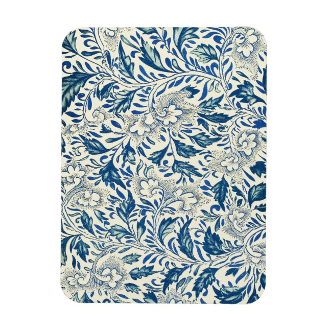 Blue Floral Pattern Antique Asian Design Magnet (Vertical)