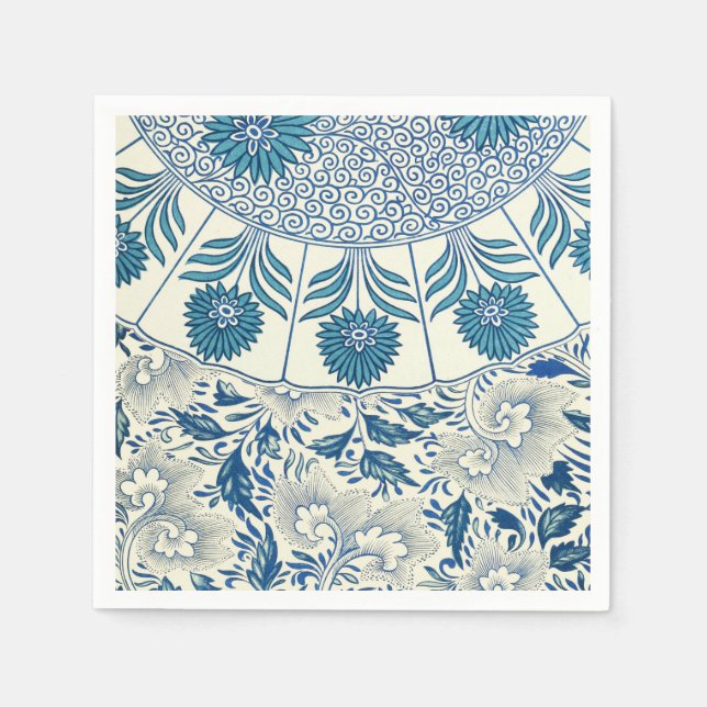 Blue Floral Pattern Antique Asian Design Napkin (Front)