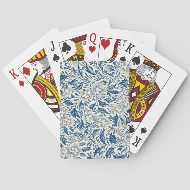 Blue Floral Pattern Antique Asian Design Playing Cards (Back)