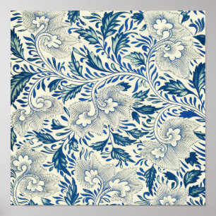 Blue Floral Pattern Antique Asian Design Poster