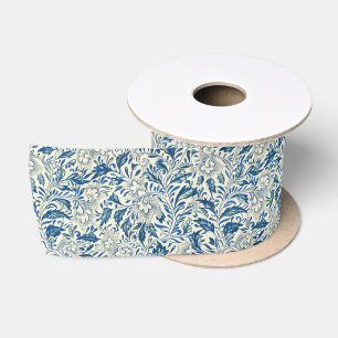 Blue Floral Pattern Antique Asian Design Satin Ribbon