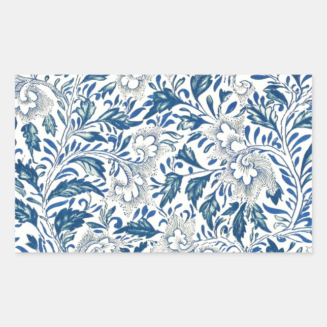 Blue Floral Pattern Antique Asian Design Sticker (Front)