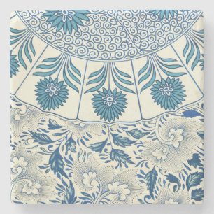 Blue Floral Pattern Antique Asian Design Stone Coaster