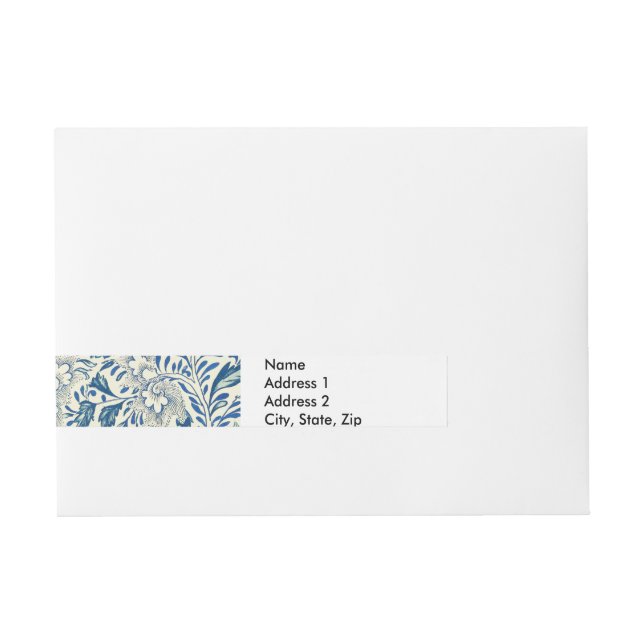 Blue Floral Pattern Antique Asian Design Wraparound Address Label (Front)