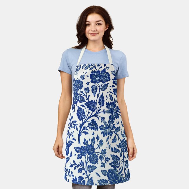Blue Floral Pattern Apron (Worn)