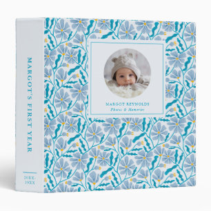 Blue Floral Pattern Baby Photo Album Binder