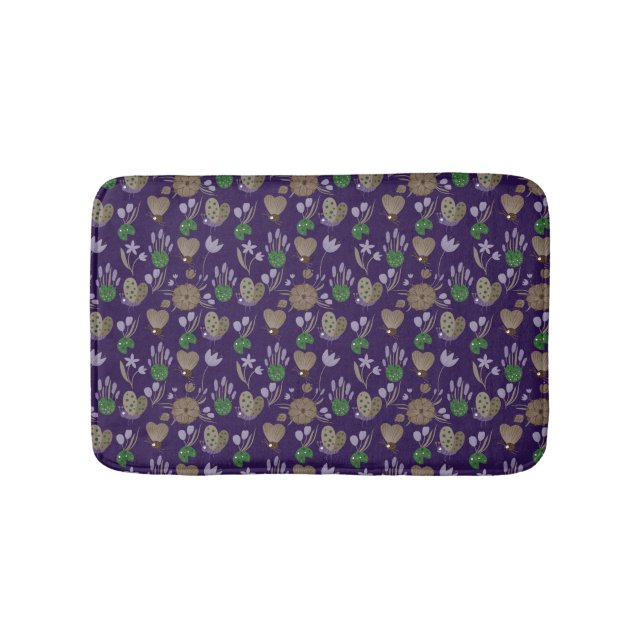 Blue Floral Pattern Bath Mat (Front)