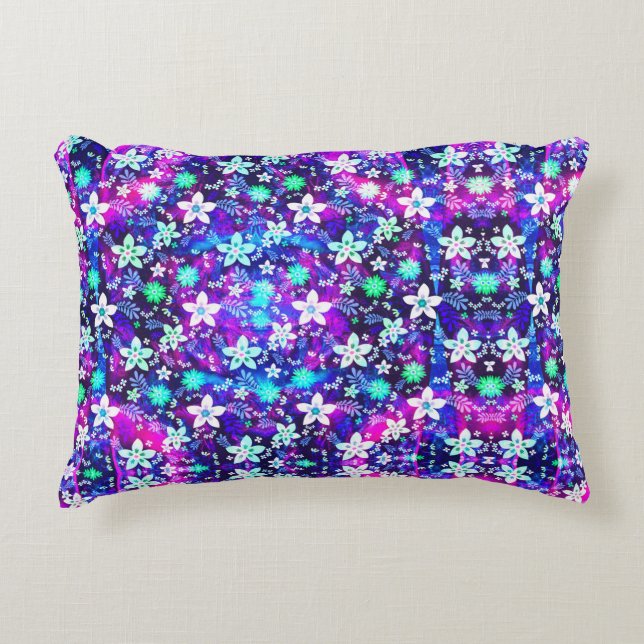 Blue Floral Pattern - Edelweiss Flower Geometric Accent Pillow (Front)