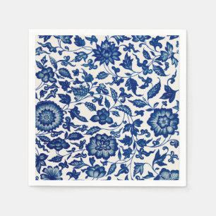 Blue Floral Pattern – Elegant Cocktail Party Paper Napkin