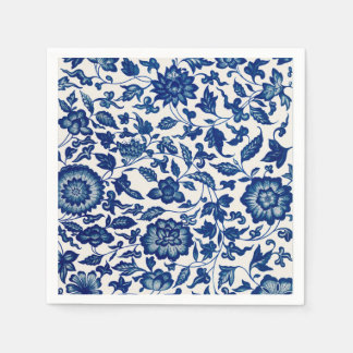 Blue Floral Pattern – Elegant Cocktail Party Paper Napkin