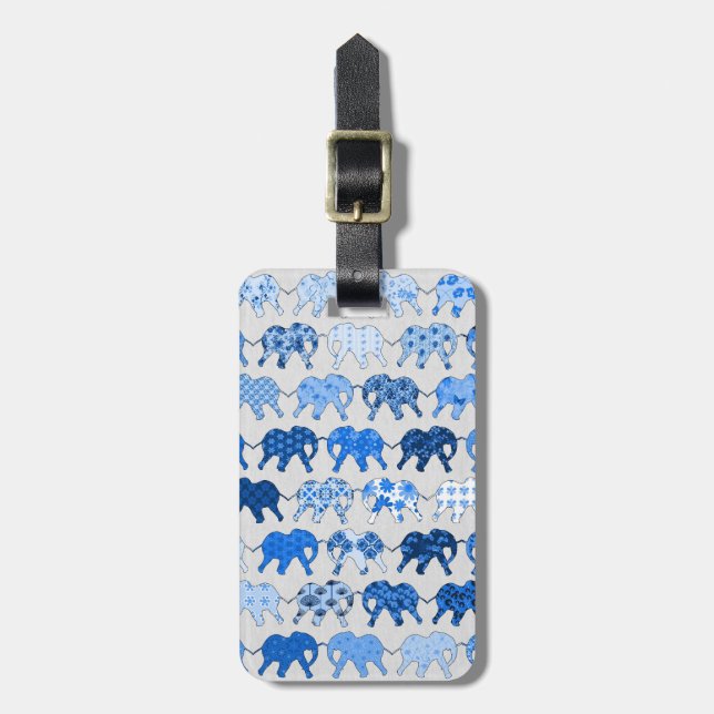 Blue Floral Pattern Elephants Luggage Tag (Front Vertical)