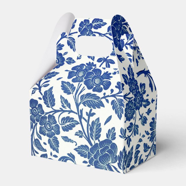 Blue Floral Pattern Favor Box (Front Side)
