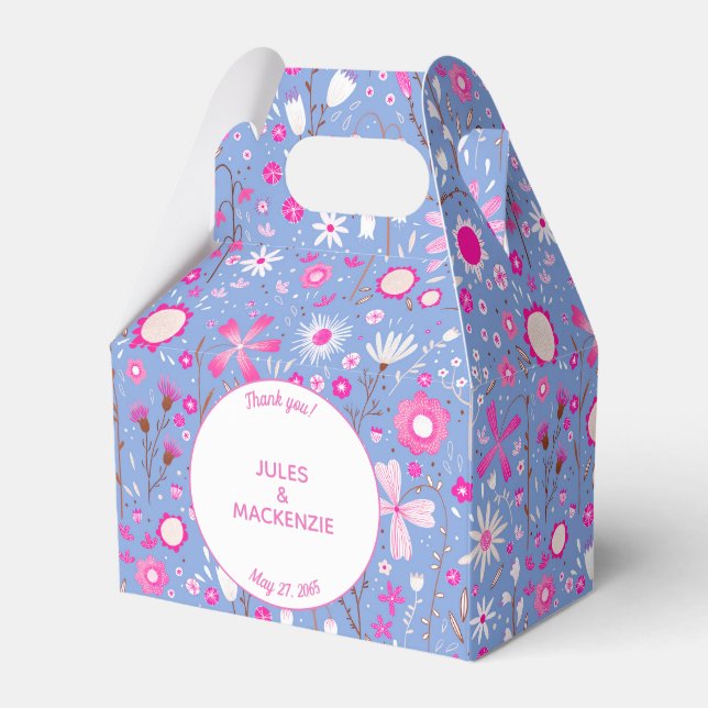 Blue Floral Pattern Favor Box (Front Side)