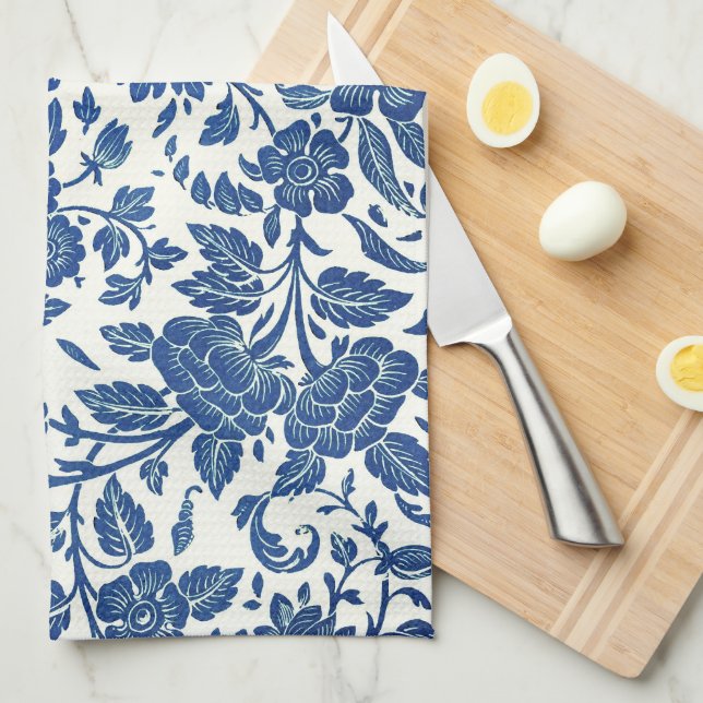Blue Floral Pattern Kitchen Towel (Quarter Fold)