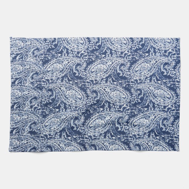 Blue floral pattern kitchen towel (Horizontal)