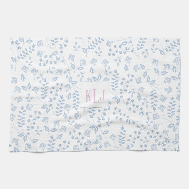 Blue Floral Pattern Kitchen Towel 16" x 24" (Horizontal)