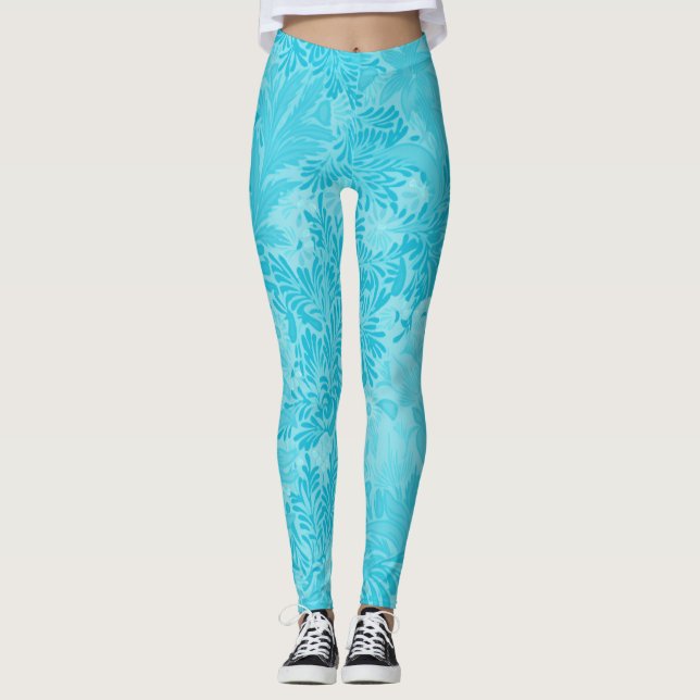 Blue Floral Pattern Leggings (Front)