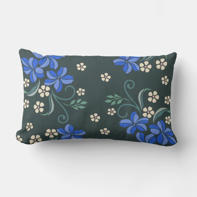 Blue Floral Pattern    Lumbar Pillow (Front)