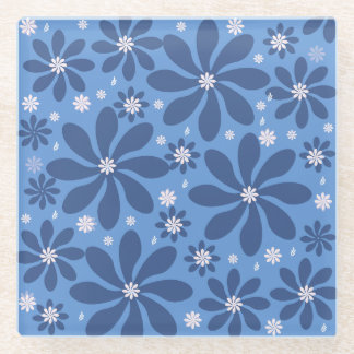 Blue Floral Pattern Mouse Pad – Stylish Desk Acces Glass Coaster
