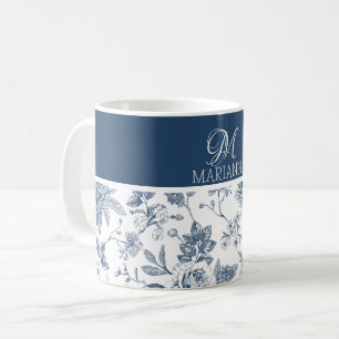 Blue Floral Pattern & Name Personalized Coffee Mug