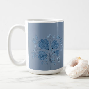  Blue Floral Pattern on Faded Blue Denim  Coffee Mug