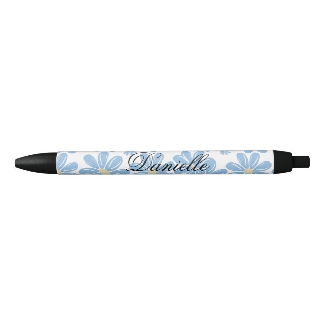 Blue Floral Pattern - Personalized Black Ink Pen (Front)