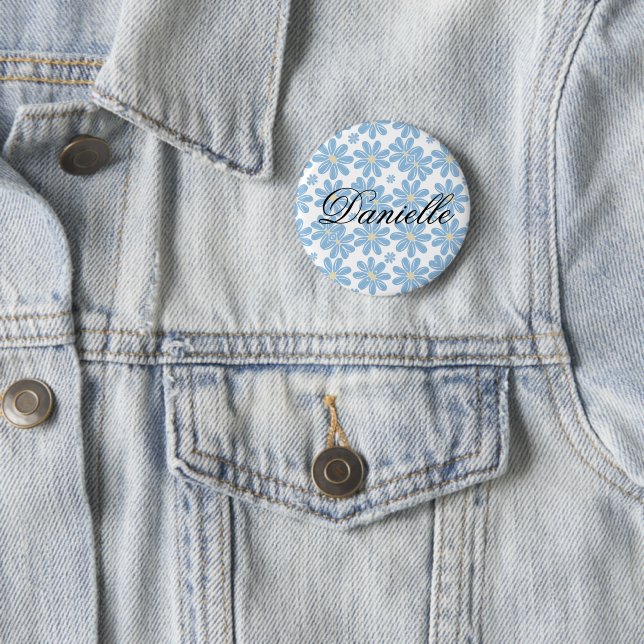 Blue Floral Pattern - Personalized Button (In Situ)