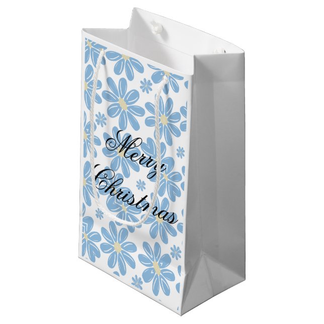 Blue Floral Pattern - Personalized Gift Bag (Front Angled)