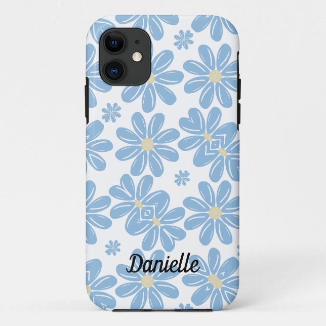 Blue Floral Pattern - Personalized iPhone 11 Case (Back)
