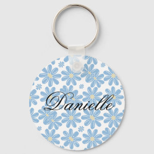Blue Floral Pattern - Personalized Keychain