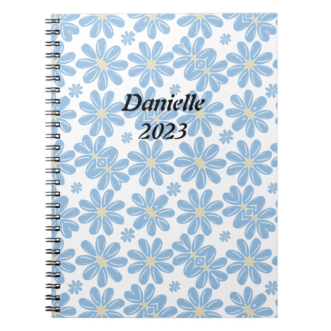 Blue Floral Pattern - Personalized Notebook (Front)