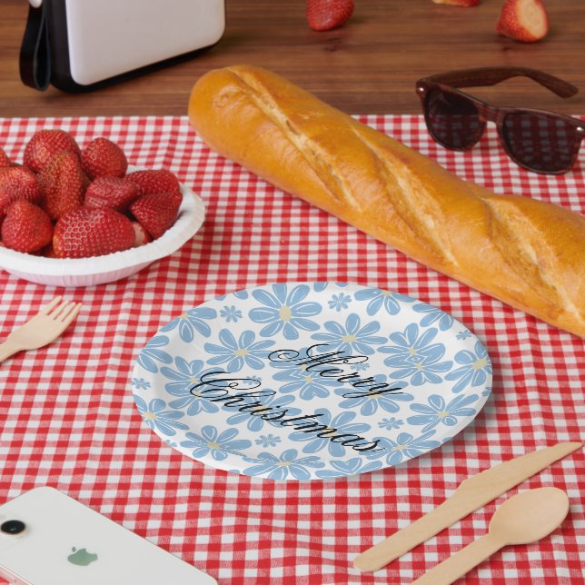 Blue Floral Pattern - Personalized Paper Plates (Picnic)
