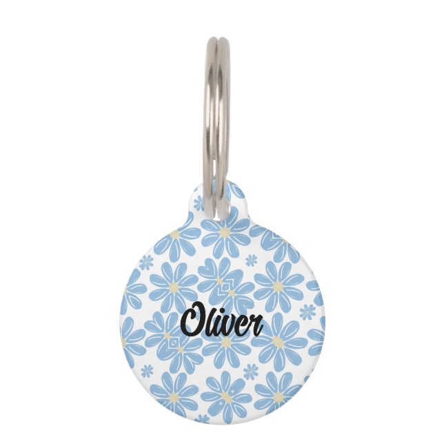 Blue Floral Pattern - Personalized Pet ID Tag (Front)