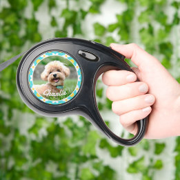 Blue Floral Pattern Personalized Photo Pet Leash