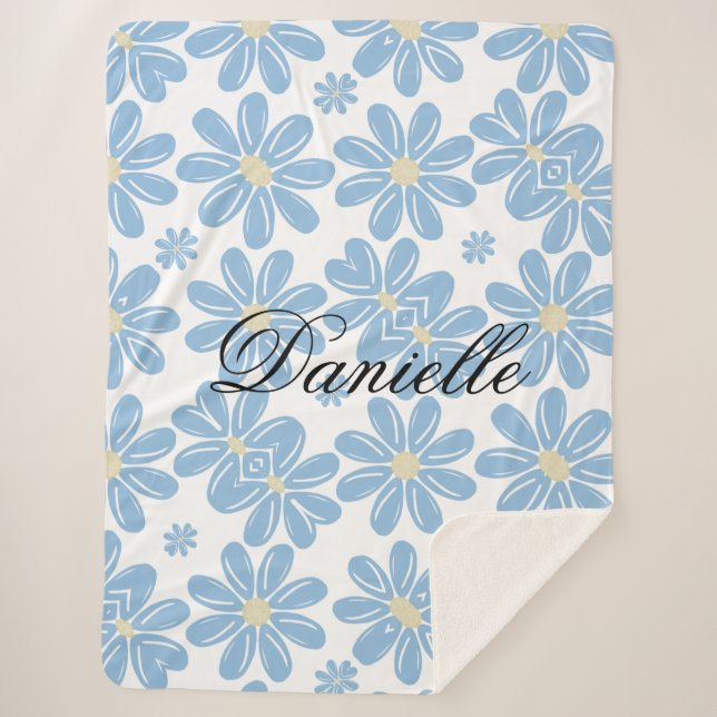 Blue Floral Pattern - Personalized Sherpa Blanket (Front)
