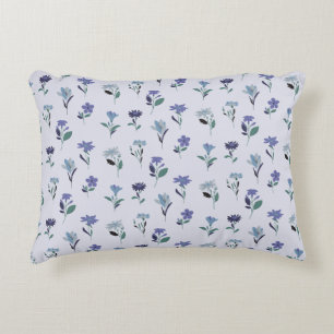 Blue Floral Pattern Pillow Elegant Botanical Decor