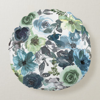 Blue floral pattern round pillow