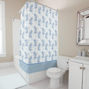 Blue Floral Pattern Shower Curtain