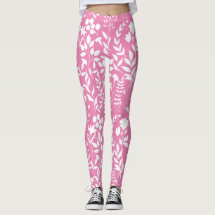 Blue Floral pattern.ST02. white Pink BG Leggings