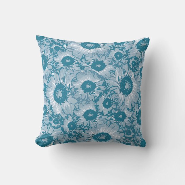 Blue Floral Pattern Throw Pillow (Front)